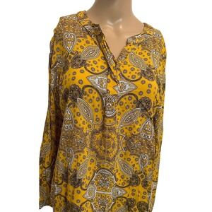 TALBOTS‎ Womens Yellow Paisley Print Tunic Shirt Blouse Top Size S